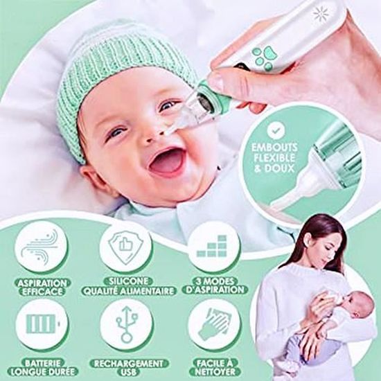 Mouche-bébé électrique Rechargeable - 3 Niveaux D'aspiration, Lampe LED, Pour Nouveau-nés Et Nourrissons