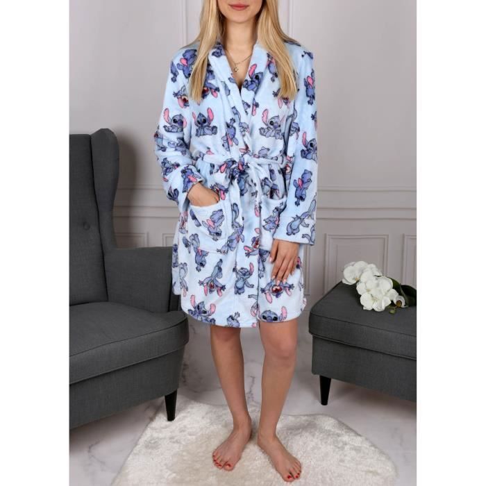 DISNEY Stitch peignoir bleu avec ceinture femmes doux XS Cdiscount Maison