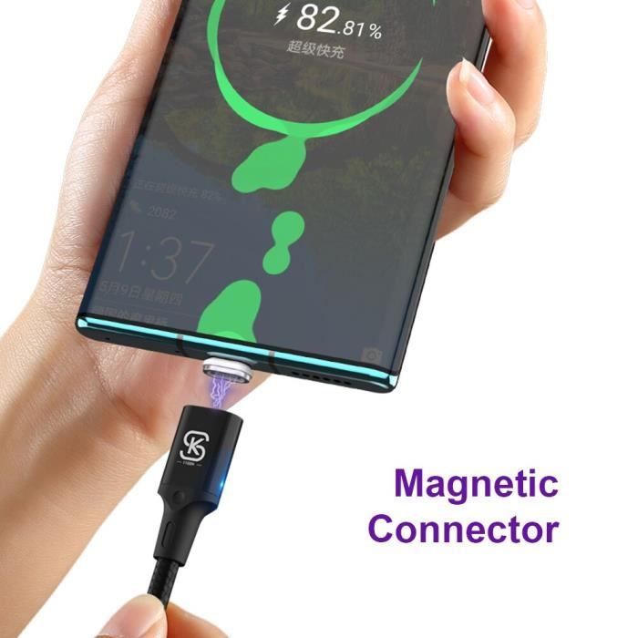 Cables USB CABLING ® Câble de Charge USB C magnétique Type C 3.1 en Nylon  Tressé Charge Rapide USB Câble Aimant avec Affichage LED pour Samsung  Galaxy