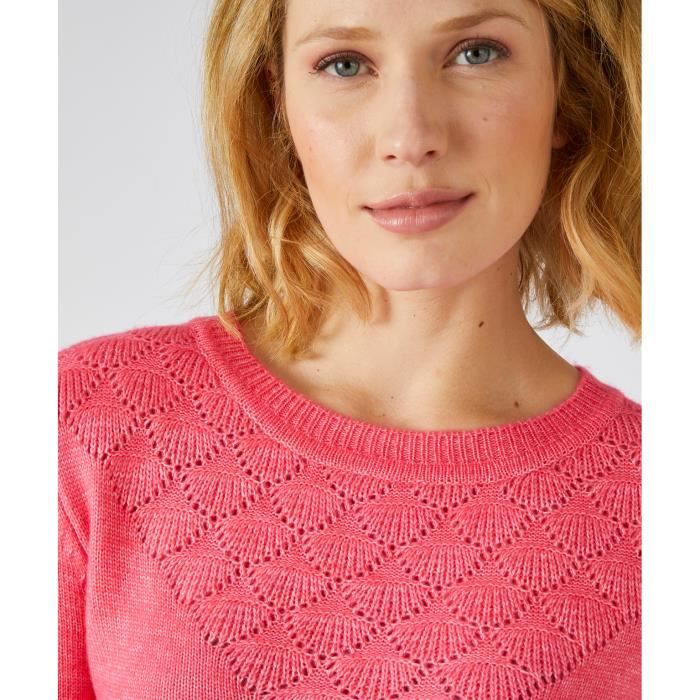 Pull ajoure Damart Rouge Chine Col arrondi Femme Rouge chine Cdiscount Pret a Porter