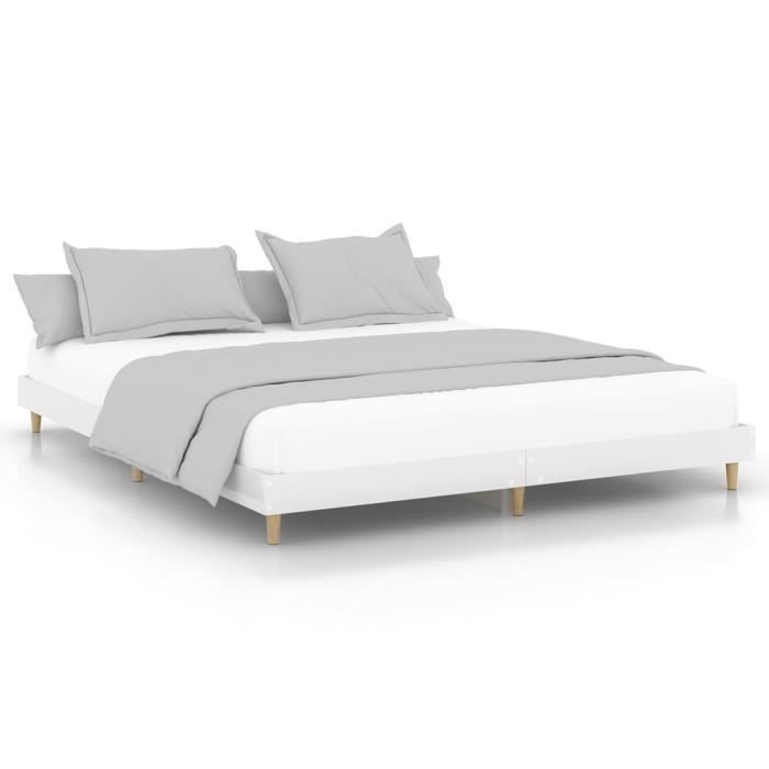 Cadre de lit SALUTUYA BD7545 Blanc brillant Bois d ingenierie Contreplaque Cdiscount Maison