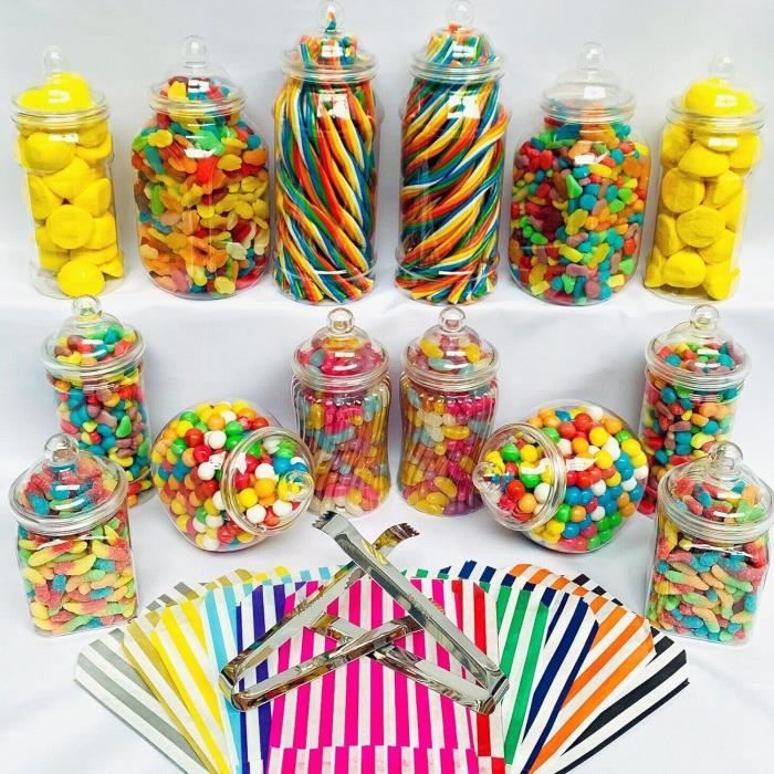 Truly Sweet Candy 8 bocaux vides en plastique, 2 pinces et 50 sacs, 11