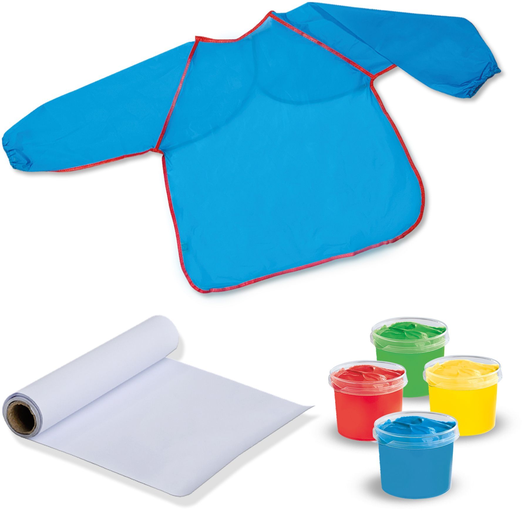 SES Creative My First – Kit Peinture Au Doigt Hypoallergénique, 4 Couleurs, Tablier, Rouleau 2m, Dès 1 An, Sans Gluten Ni Paraben