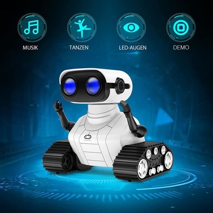 Cocopa Robot Jouet Télécommandé Rechargeable - Yeux LED, Musique, Bras Flexibles - Bleu