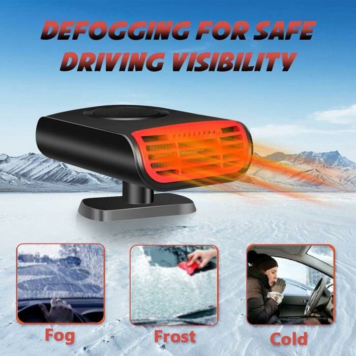 Chauffage Désembueur Voiture 12V 120W - Dégivrage Pare-brise Rapide, Rotation 360°, Prise Allume-cigare - Pour Voiture Camion Camping-car