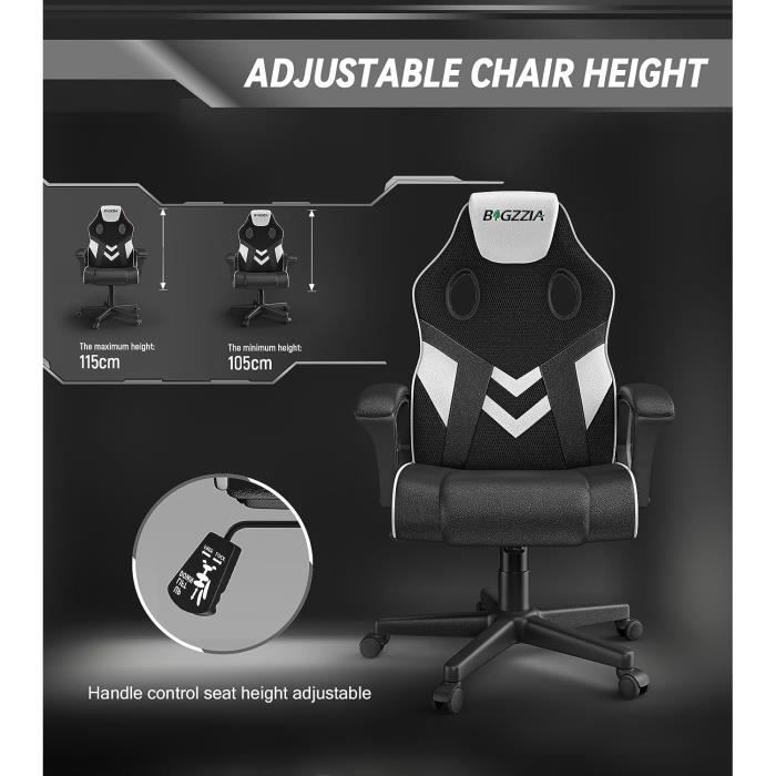 Chaise Gaming Bigzzia - Ergonomique En PU, Réglable Avec Coussin Lombaire | Gris