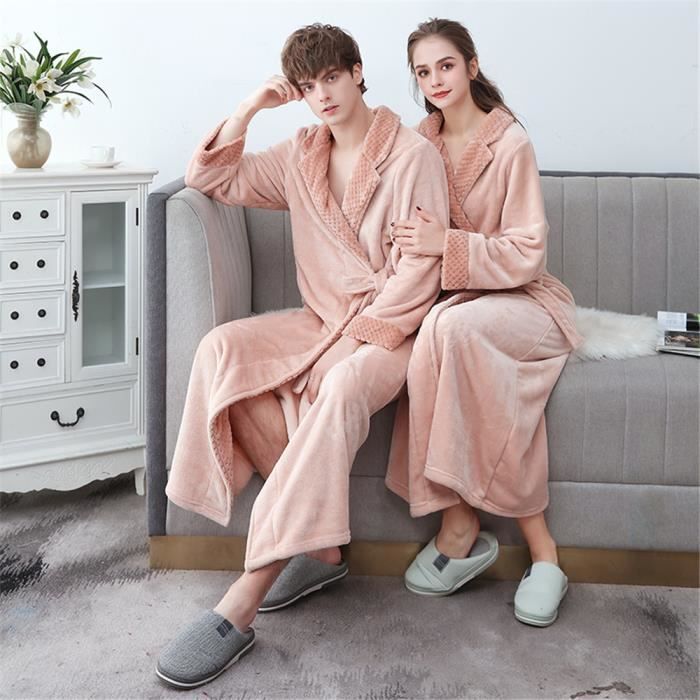 Femme Chemise de Nuit Hiver Automne Couples longues Peignoir de Bain Robes de Nuit Pyjamas Chaud Flanelle Epaissir Allonger Orange Orange Cdiscount Pret a Porter