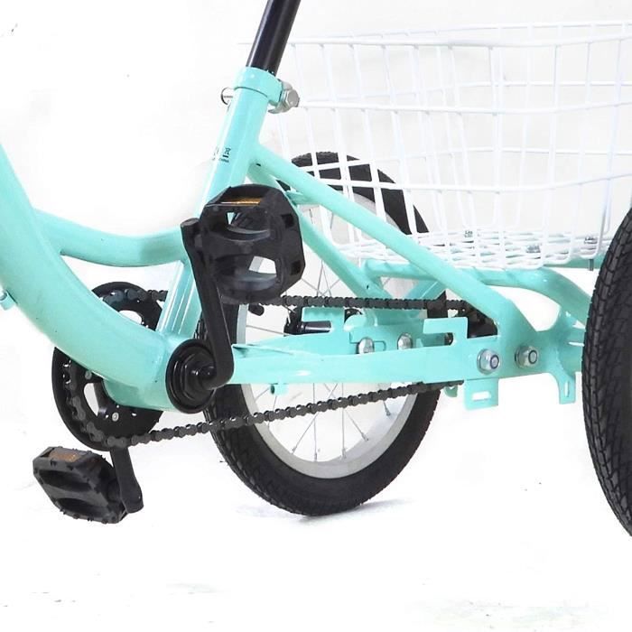 Tricycle 14 Pouces Vert Clair, 1 Vitesse, Frein à Serrage, Panier, Pour 5-6 Ans, Jusqu'à 110 Lbs