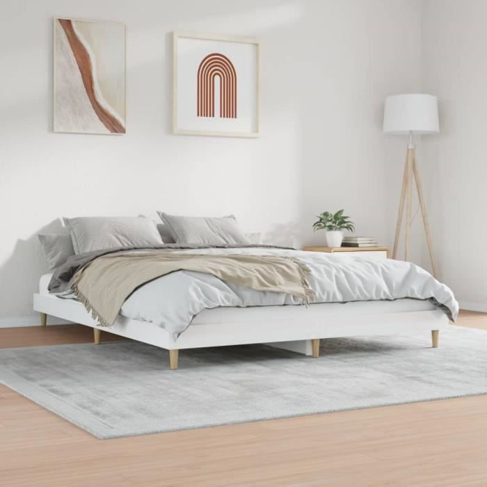 Cadre de lit blanc brillant 160x200 cm bois d ing nierie