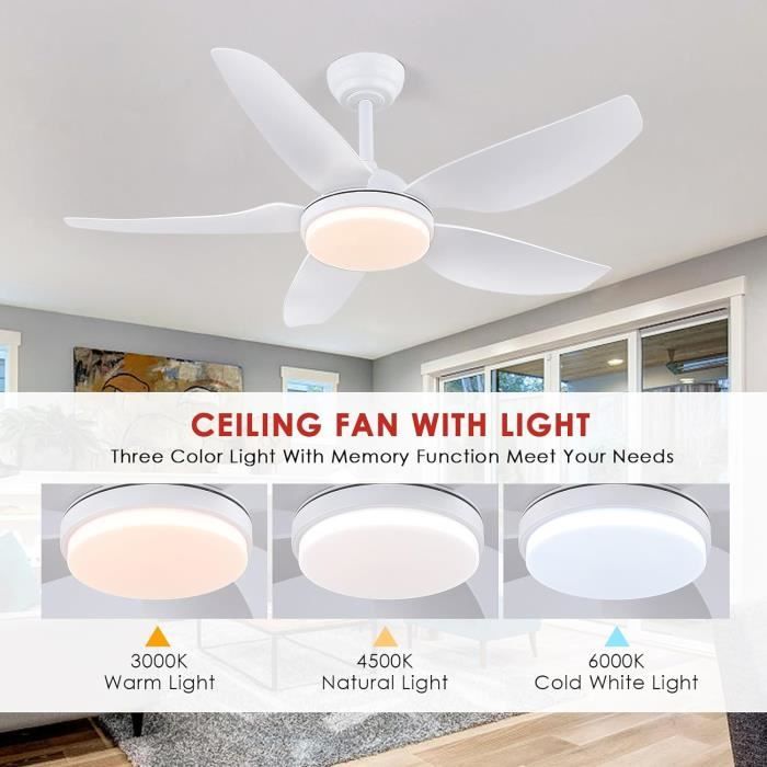 Ventilateurs De Plafond 48 W Avec Lumières, Ventilateur De Plafond RVB Avec Telecommande Et Fil De Suspension Variable 3 Vitesses Oscillant A 360 91641247