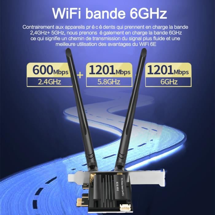 Carte WiFi 6E PCIe Carte WiFi Pour PC 3000 Mbps Bluetooth 5.2 adaptateur sans fil Bibande avec