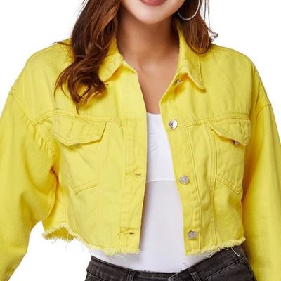 Veste Courte en Jean Femme Manches Longues Coupe Decontractee Sans Stretch Jaune Jaune Cdiscount Pret a Porter