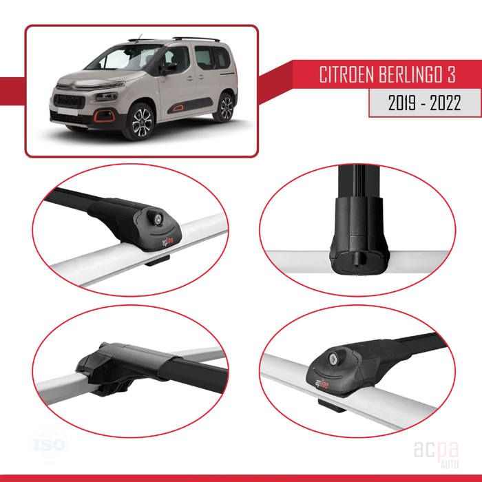 Barres De Toit Pour Peugeot Partner 3 (2019-2022) - 3 Barres Aluminium Noir - Porte-bagages ACE-1 Compatible - 8
