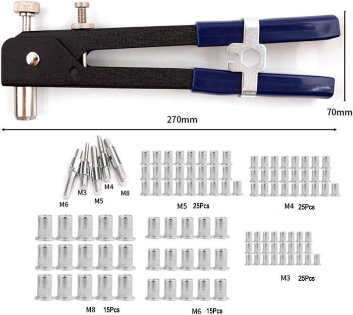 110pcs Écrou Rivet Gun Pince à Riveter Insert Fileté Riveteuse ...