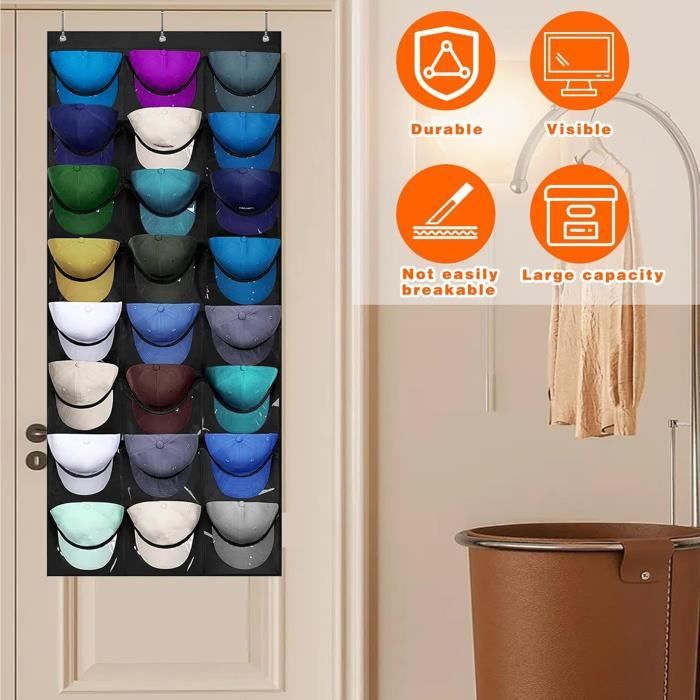 Porte-casquettes Mural 24 Poches - Organisateur Transparent Pour Collection, Réglable, Facile à Installer