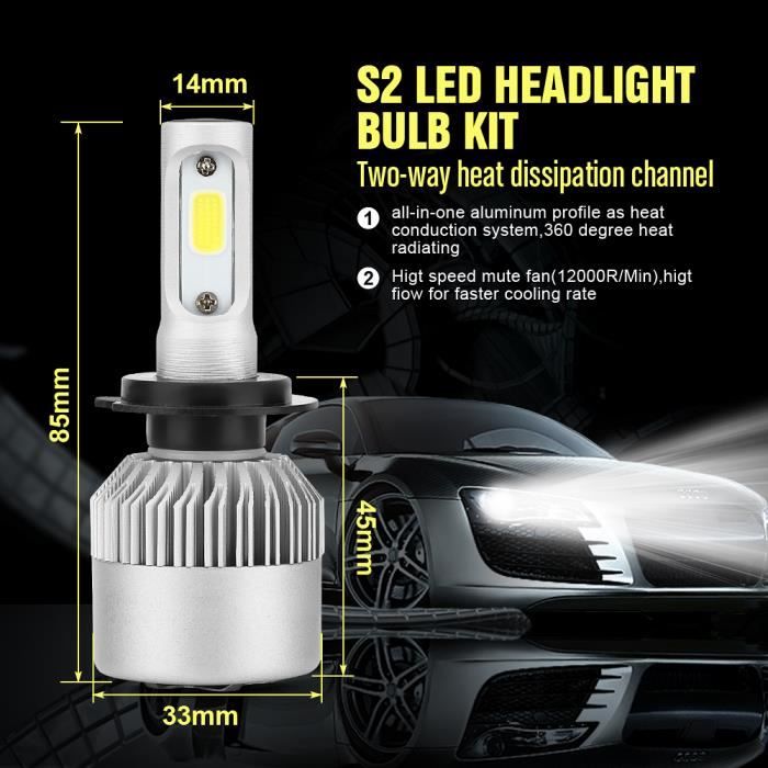 XCSOURCE Ampoule Lampe Halogène H7 8000LM 80W CREE LED Phare de voiture  Ventilateur Intégré 6000K Blanc LD1033