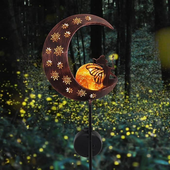 Lampe Solaire Jardin Extérieure Lampes de Lune avec Fée de Fleurs