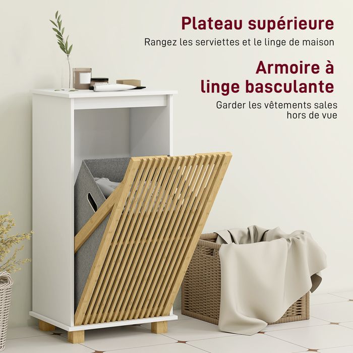 Meuble Salle De Bain Avec Panier à Linge Amovible Et 3 Étagères Petit
