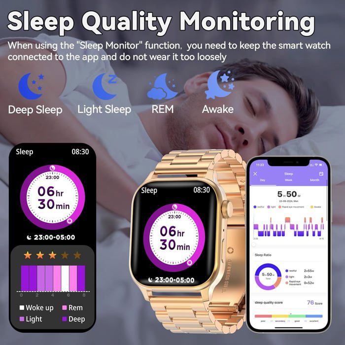 Montre Connectée Femme, Avec 2 Bracelets Ajustables, Fonction Appel