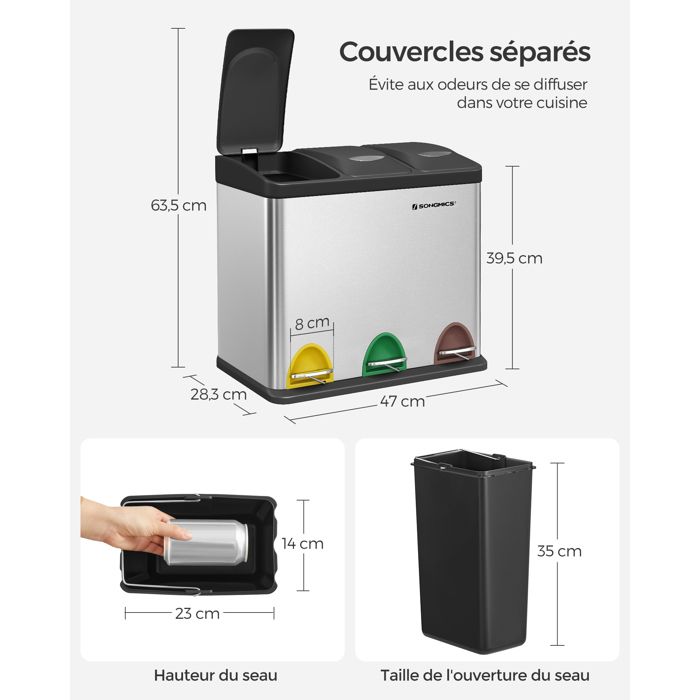 LUXSTORE Poubelle Cuisine 9L Avec Crochet - Composteur Cuisine- Poubelle Gris, 26 Cm X 16 Cm X 29,5 Cm - Maison