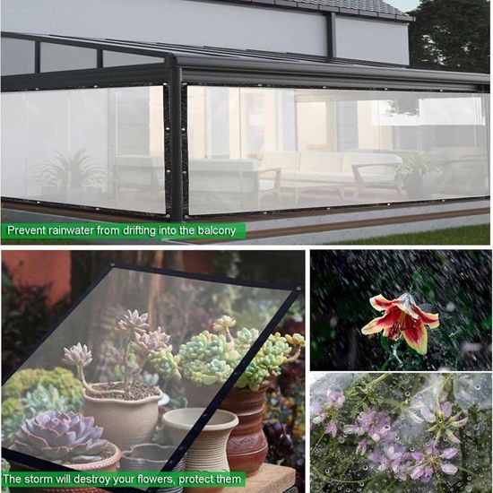 Rideaux Extérieurs En PVC Transparent 2,8x2 M - Imperméables, Avec Fermetures éclair - Pour Pergola, Terrasse - 4