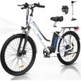 Vélo électrique HITWAY 26" - 7 Vitesses - Batterie amovible 36V 12AH 250W - E-Bike Blanc-0
