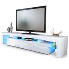 Vladon Meuble TV bas armoire basse Lima V2 en Blanc mat - Blanc haute brillance