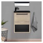 MOB-IN Meuble lave-mains décor chêne intérieur noir vasque noire NIKA Bois Clair