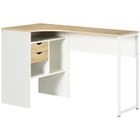 Bureau d'angle HOMCOM - Bureau informatique multi-rangement - Aspect chêne clair et blanc
