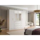 VENTE-UNIQUE Armoire 4 portes et 3 tiroirs - Avec miroirs - L196 cm - Blanc - LIZANDRO