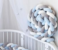 Protège-berceau pour lit de bébé en velours cristal doux, protège-tête, longueur 2 m, gris, blanc, bleu