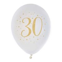 Ballon Anniversaire 30 ans blanc et or métallisé x 8