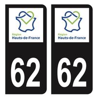 Autocollants Stickers plaque immatriculation voiture auto département 62 Pas-de-Calais Logo Région Hauts-de-France Noir Couleur