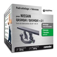 Attelage pour Nissan QASHQAI / QASHQAI +2 I - 01/10-04/14 - rotule démontable - Westfalia - Faiseau universel 7 broches