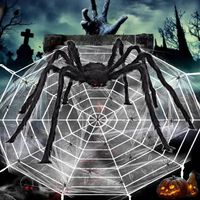 Décorations d'halloween Toile d'araignée,grande toile d'araignée 5 m, 200cm araignées,avec 30 mini araignées pour Halloween Jardin