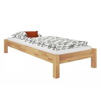 60.84-10-220FHR Lit simple style futon en hêtre massif naturel, extra long 100x220 cm avec sommier cadre à lattes de qualité