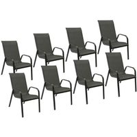 Lot de 8 chaises MARBELLA en textilène gris/structure gris anthracite empilables