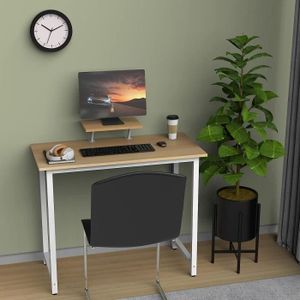 BUREAU  Bureau D'ordinateur 80x40cm - Petite Table de Bureau Avec Support - Blanc+Couleurs du bois
