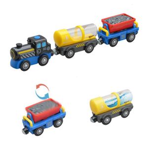 VOITURE À CONSTRUIRE Trains miniers - Ensemble de jouets de train électrique à batterie pour enfants, Voie en bois, Compatible ave