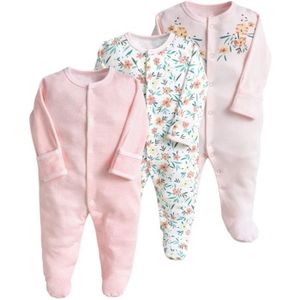 BARBOTEUSE Pyjama pour Bébé Lot de 3 Combinaison en Coton Garçon Fille Grenouillères Manche Longues 6-9 Mois