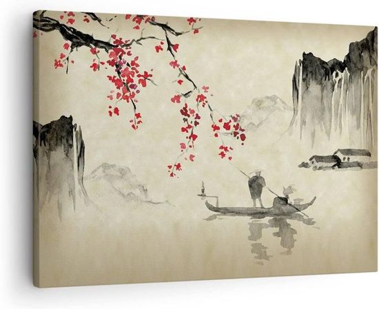 Tableau Toile Arttor 100x40cm, Impression Japon, Cerisiers Roses, Décoration Murale