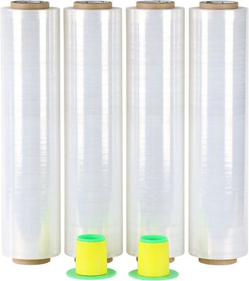 BOMEI PACK Film Étirable Déménagement Noir Lot De 4 - 450mm X 250m X 17µm Avec Poignée