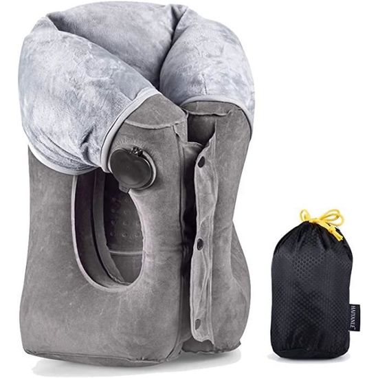 Oreiller De Voyage Gonflable Gris - Soutien Pour La Tête, Le Cou Et Les épaules - Neuf, Marque Générique