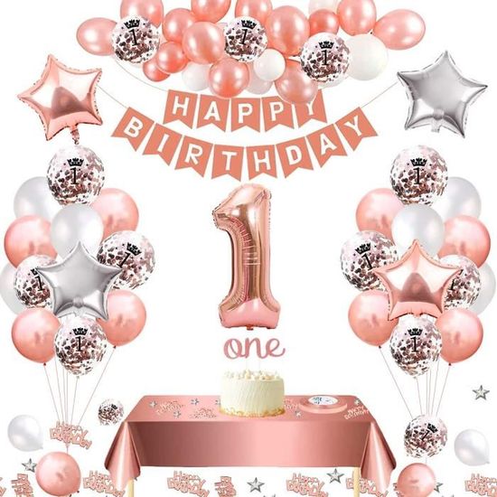 Decoration Anniversaire 1 An Fille, Ballon Anniversaire 1 An Rose, Happy  Birthday Bannière Confettis Latex Nappe Pour Anniver[H4674] - Cdiscount  Maison