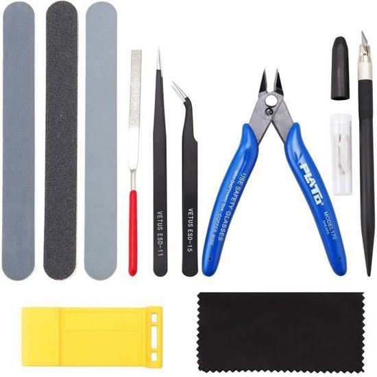 Kit D'outils Pour Maquettes Gundam Et Modélisme – 22 Pièces : Pinces, Limes, Couteau, Règles – En Boîte Transparente