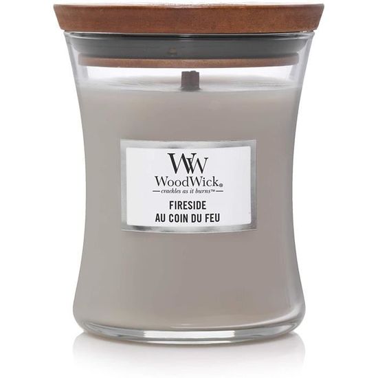WoodWick bougie parfumée moyenne en jarre avec mèche qui crépite, Au coin du feu, Temps de combustion jusqu'à 60 heures A105