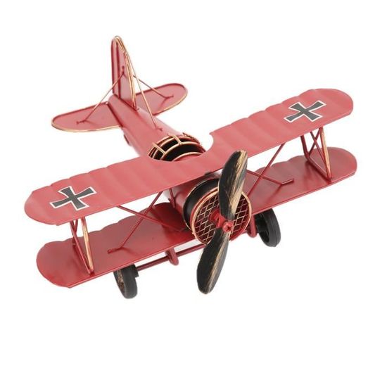 Avion Biplan En Tôle Vintage – Jouet Métal Jaune – Décoration Militaire