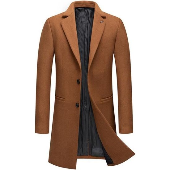 Manteau Homme Epais El gant Mi Longue Coupe Slim Camel