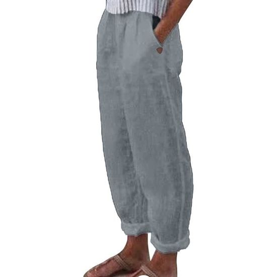 Pantalon Lin Femme Été Taille Élastique Fluide Léger - Pantalon Décontracté Avec Poches