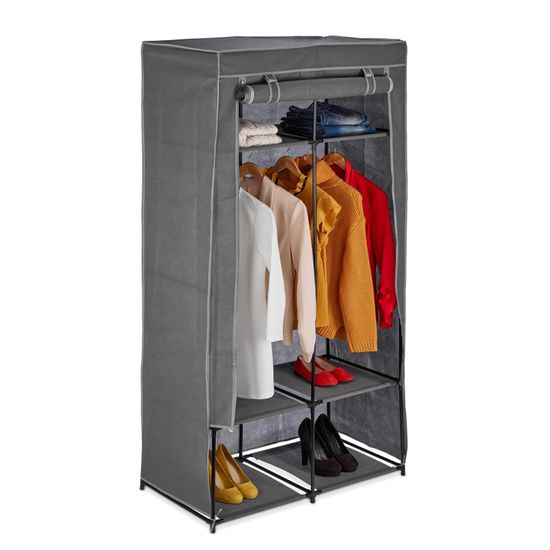 Armoire En Tissu Armoire Peu Encombrante Avec 5 Compartiments Et Tringle A Vetements Fermeture Eclair Armoire Pliante Gris Clair 88393952